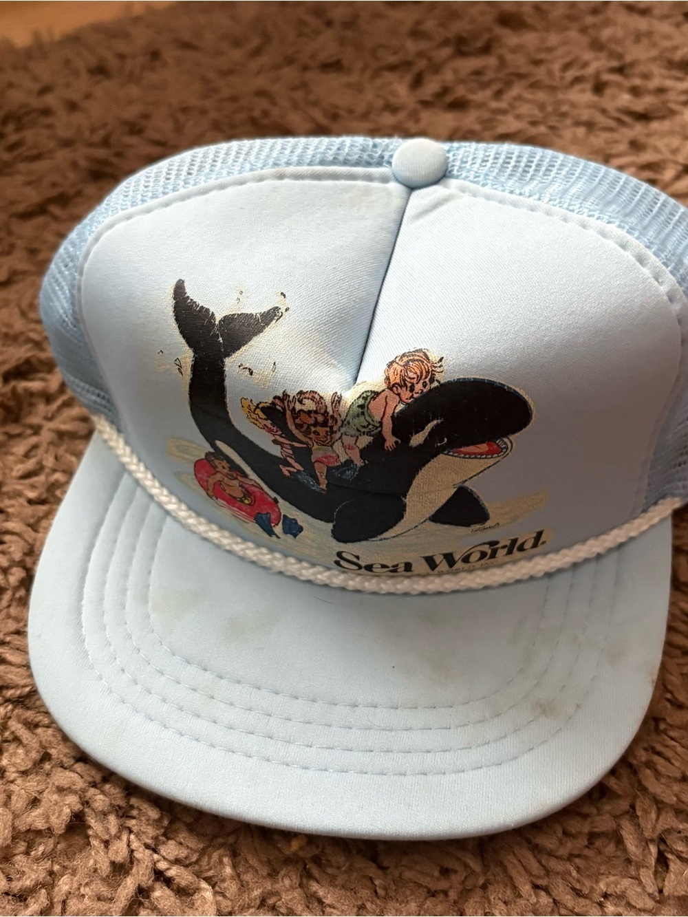 Vintage Sea World Kids Light Blue Trucker Hat 1987 Mesh Trucker Snap Whale